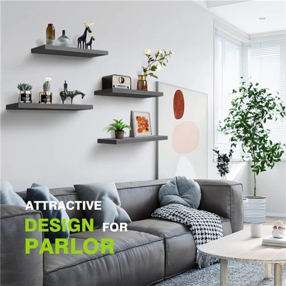 Wall Shelves, Rustic Wood Floating Shelves Set of 4, Hanging Storage Shelf - Picture 5 of 6